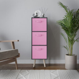 Urbn-Living Urbnliving 80Cm Height 3 Tier Black Wooden Storage Bookcase Scandinavian Style Pine Legs With Light Pink Inserts - thumbnail 3