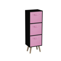 Urbn-Living Urbnliving 80Cm Height 3 Tier Black Wooden Storage Bookcase Scandinavian Style Pine Legs With Light Pink Inserts