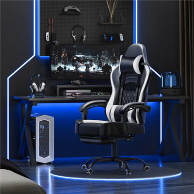 Yaheetech High-Back Ergonomic Swivel Gaming Chair W/ Slide-Out Footrest - Black/white - image 1