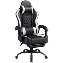 Yaheetech High-Back Ergonomic Swivel Gaming Chair W/ Slide-Out Footrest - Black/white - thumbnail 2