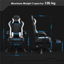 Yaheetech High-Back Ergonomic Swivel Gaming Chair W/ Slide-Out Footrest - Black/white - thumbnail 3