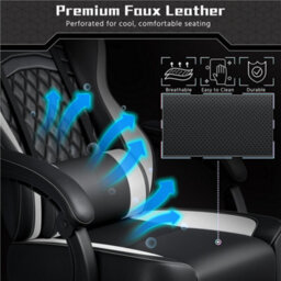 Yaheetech High-Back Ergonomic Swivel Gaming Chair W/ Slide-Out Footrest - Black/white - thumbnail 5