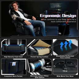 Yaheetech High-Back Ergonomic Swivel Gaming Chair W/ Slide-Out Footrest - Black/white - thumbnail 4