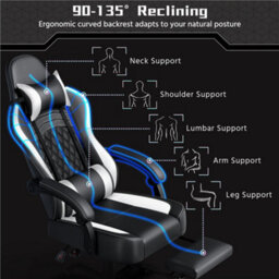 Yaheetech High-Back Ergonomic Swivel Gaming Chair W/ Slide-Out Footrest - Black/white - thumbnail 9