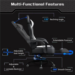 Yaheetech High-Back Ergonomic Swivel Gaming Chair W/ Slide-Out Footrest - Black/white - thumbnail 8