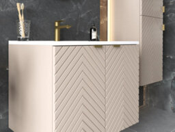 Impact Furniture Bathroom Furniture Set Beige 600mm Vanity Sink Unit With Basin And Tallboy Wall Hung Cabinet Fluted Cashmere Cara - thumbnail 2