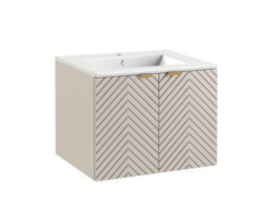Impact Furniture Bathroom Furniture Set Beige 600mm Vanity Sink Unit With Basin And Tallboy Wall Hung Cabinet Fluted Cashmere Cara - thumbnail 3