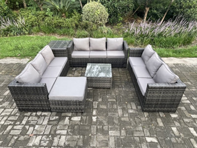 Fimous Outdoor Rattan Garden Furniture Set 10 Seater Patio Lounge Sofa Set With Side Table Square Coffee Table Big Footstool - image 1