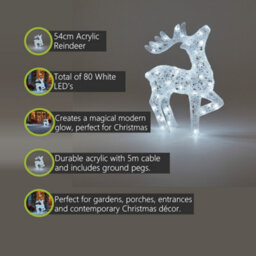 Pegdev - Pdl - 54Cm Acrylic Led Deer Christmas Decoration Outdoor Reindeer With 80 White Leds And 5M Cable Festive Design - thumbnail 2