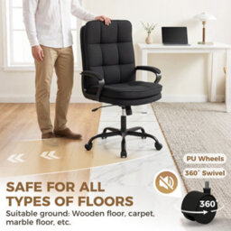 Homcom Fabric Office Chair, Computer Desk Chair For Home, Black - thumbnail 7
