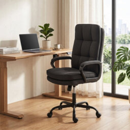 Homcom Fabric Office Chair, Computer Desk Chair For Home, Black - thumbnail 9