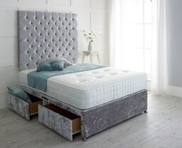 "Adore Designs Chesterfield Crushed Velvet Divan Bed, With Pocket Mattress & 36"" Headboard - 3Ft Single - Grey - 0 Drawers" - thumbnail 1