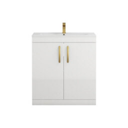Royal Bathrooms Turin Gloss White 800mm Floor Standing Vanity Unit 2 Door With Minimalist Basin Sink & Brushed Brass Handles - thumbnail 6