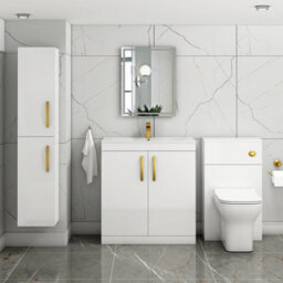Royal Bathrooms Turin Gloss White 800mm Floor Standing Vanity Unit 2 Door With Minimalist Basin Sink & Brushed Brass Handles - thumbnail 2