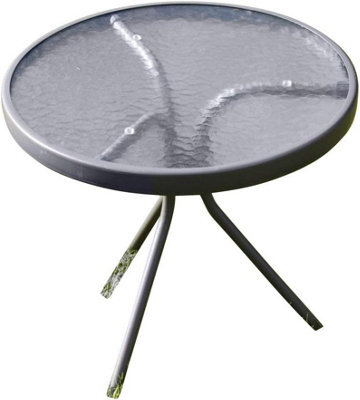 Garden Market Place The Garden Marketplace Metal Framed Glass Top Garden Side Table In Grey Powder-Coated Steel Tempered Water Wave Glass - image 1