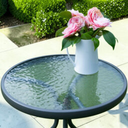 Garden Market Place The Garden Marketplace Metal Framed Glass Top Garden Side Table In Grey Powder-Coated Steel Tempered Water Wave Glass - thumbnail 4