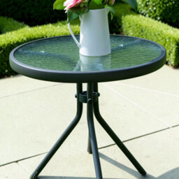 Garden Market Place The Garden Marketplace Metal Framed Glass Top Garden Side Table In Grey Powder-Coated Steel Tempered Water Wave Glass - thumbnail 7