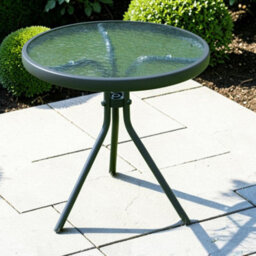 Garden Market Place The Garden Marketplace Metal Framed Glass Top Garden Side Table In Grey Powder-Coated Steel Tempered Water Wave Glass - thumbnail 5