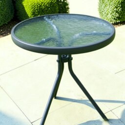 Garden Market Place The Garden Marketplace Metal Framed Glass Top Garden Side Table In Grey Powder-Coated Steel Tempered Water Wave Glass - thumbnail 3