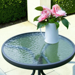 Garden Market Place The Garden Marketplace Metal Framed Glass Top Garden Side Table In Grey Powder-Coated Steel Tempered Water Wave Glass - thumbnail 6