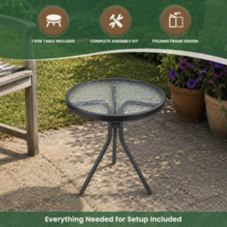 Garden Market Place The Garden Marketplace Metal Framed Glass Top Garden Side Table In Grey Powder-Coated Steel Tempered Water Wave Glass - thumbnail 8