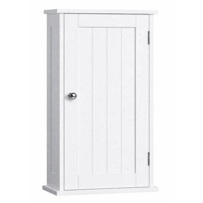 White Bathroom Wall Cabinet Storage Unit 1 Door Cupboard Mdf Wooden Shelves - image 1