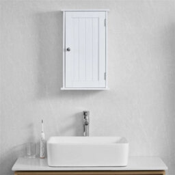 White Bathroom Wall Cabinet Storage Unit 1 Door Cupboard Mdf Wooden Shelves - thumbnail 3