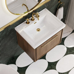Hudson Reed Lille Wall Hung 1 Drawer Vanity Unit With 3 Tap Hole Basin, Antique Oak Woodgrain, 497 X 630 mm - thumbnail 3