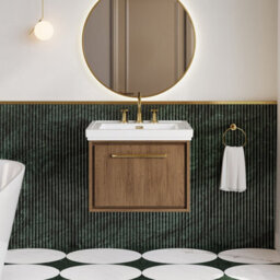 Hudson Reed Lille Wall Hung 1 Drawer Vanity Unit With 3 Tap Hole Basin, Antique Oak Woodgrain, 497 X 630 mm - thumbnail 2