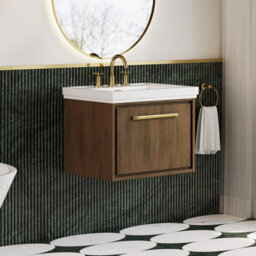Hudson Reed Lille Wall Hung 1 Drawer Vanity Unit With 3 Tap Hole Basin, Antique Oak Woodgrain, 497 X 630 mm - thumbnail 4