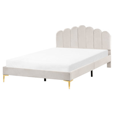 Beliani Bed Velvet Sauvian 160 X 200 Cm (Eu King Size) Off-White - image 1