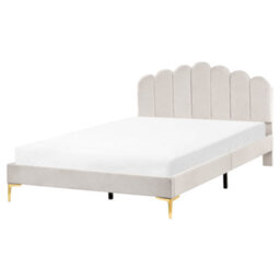Beliani Bed Velvet Sauvian 160 X 200 Cm (Eu King Size) Off-White - thumbnail 1