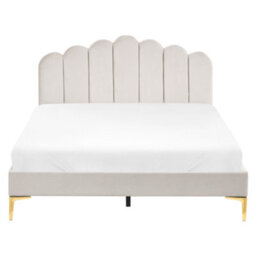 Beliani Bed Velvet Sauvian 160 X 200 Cm (Eu King Size) Off-White - thumbnail 5