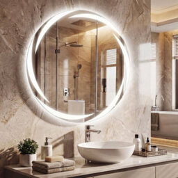 Costway 70 Cm Round Led Bathroom Mirror Tempered Glass Wall Mirror Anti-Fog - thumbnail 4