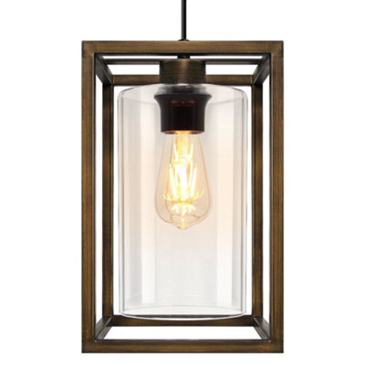 Long Life Lamps Company Vintage Antique Brass Box Lantern Ceiling Pendant Light M0155 - image 1