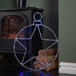 Samuel Alexander 49Cm Battery Powered Light Up Christmas Silver Star Ball With Twinkling Blue Leds - thumbnail 7