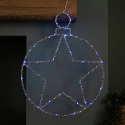Samuel Alexander 49Cm Battery Powered Light Up Christmas Silver Star Ball With Twinkling Blue Leds