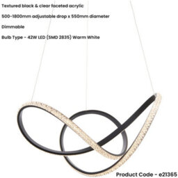 Loops Hanging Ceiling Pendant Light - Textured Black & Clear Faceted Acrylic - 42W Led (Smd 2835) Warm White - thumbnail 2