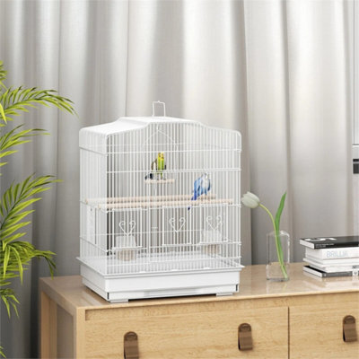 59Cm Large Bird Cage With Perches, Food Bowls, Swing, White - image 1