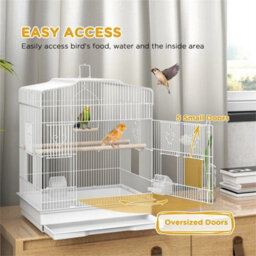 59Cm Large Bird Cage With Perches, Food Bowls, Swing, White - thumbnail 6