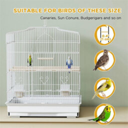 59Cm Large Bird Cage With Perches, Food Bowls, Swing, White - thumbnail 5