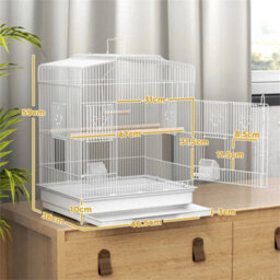 59Cm Large Bird Cage With Perches, Food Bowls, Swing, White - thumbnail 2