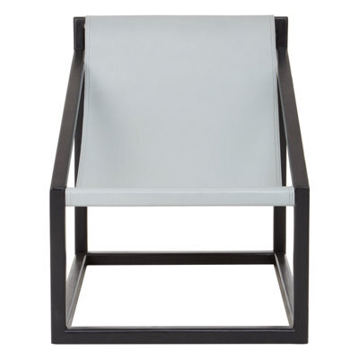 Orsina Luxe Grey Cubic Frame Chair For Reading,teak Wood Accent Chair,leather Sling Lounge Chair,grey Patio Chair - image 1