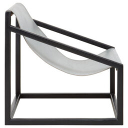 Orsina Luxe Grey Cubic Frame Chair For Reading,teak Wood Accent Chair,leather Sling Lounge Chair,grey Patio Chair - thumbnail 3