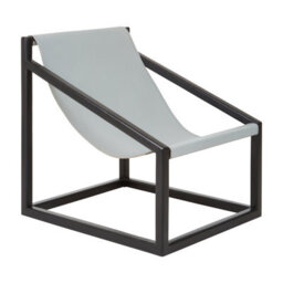 Orsina Luxe Grey Cubic Frame Chair For Reading,teak Wood Accent Chair,leather Sling Lounge Chair,grey Patio Chair - thumbnail 2