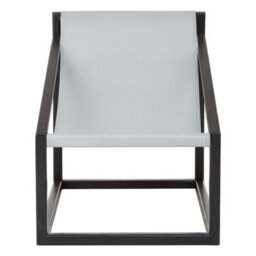 Orsina Luxe Grey Cubic Frame Chair For Reading,teak Wood Accent Chair,leather Sling Lounge Chair,grey Patio Chair - thumbnail 6