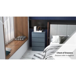 Homcom Bedroom Chest Of Drawers, High Gloss 4 Drawers Dresser, Grey - thumbnail 3