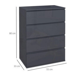 Homcom Bedroom Chest Of Drawers, High Gloss 4 Drawers Dresser, Grey - thumbnail 2