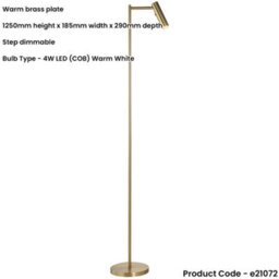Loops 1250mm Floor Lamp - Warm Brass Modern Sofa Reading - Standing Led Light Base & Shade - thumbnail 2