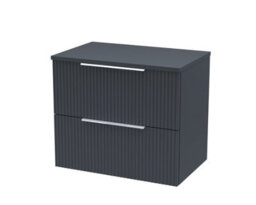 Balterley Tixall Fluted 2 Drawer Wall Hung Vanity Unit With Worktop, Dark Grey, 600mm - thumbnail 1